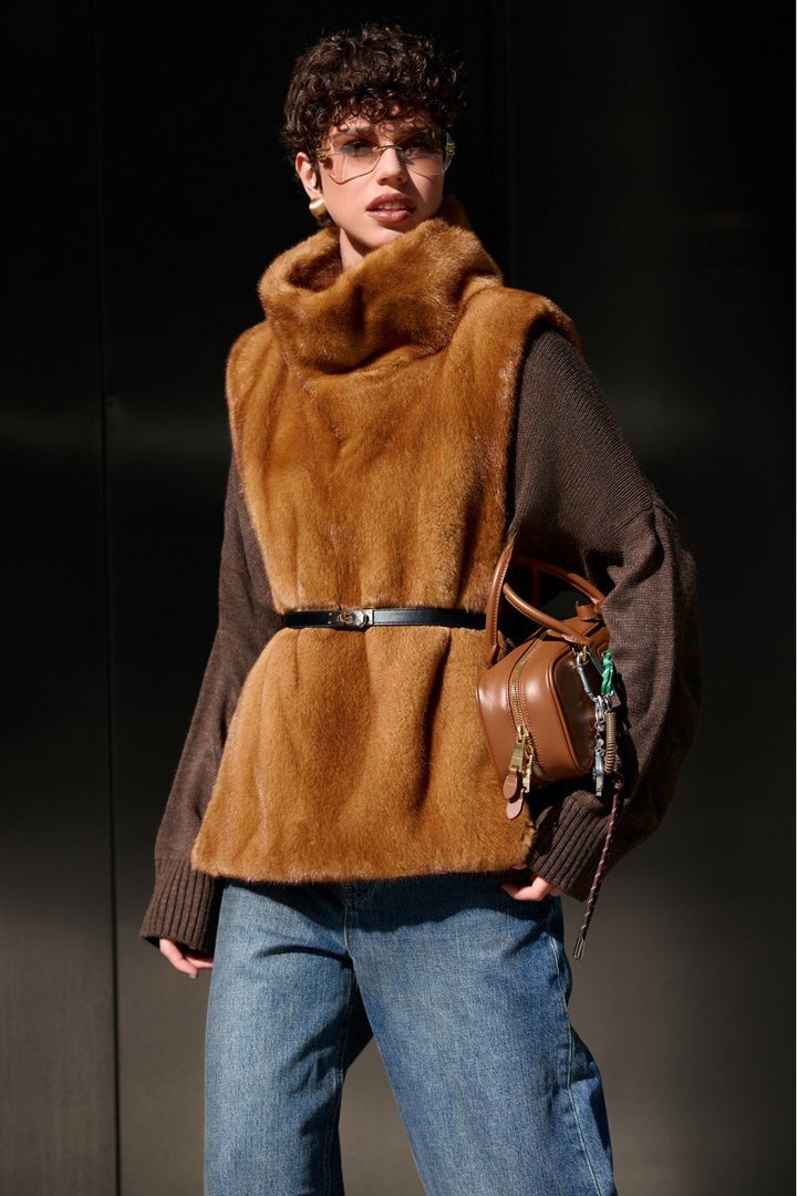 Charlotte Mink Vest Whiskey