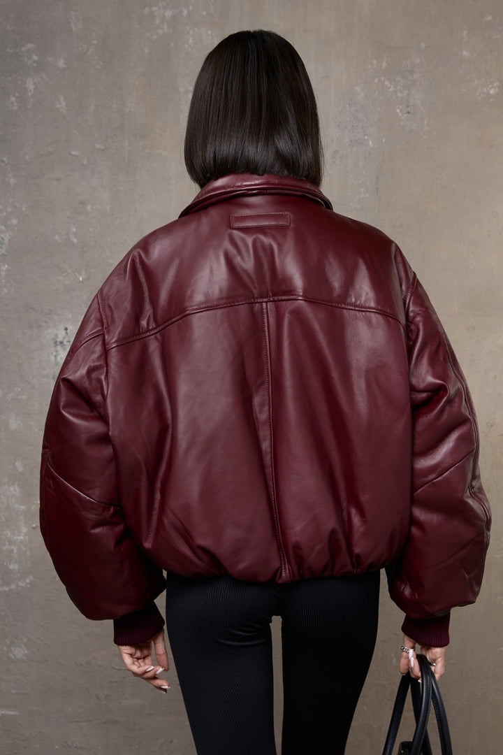 Maeve Leather Bomber Burgundy