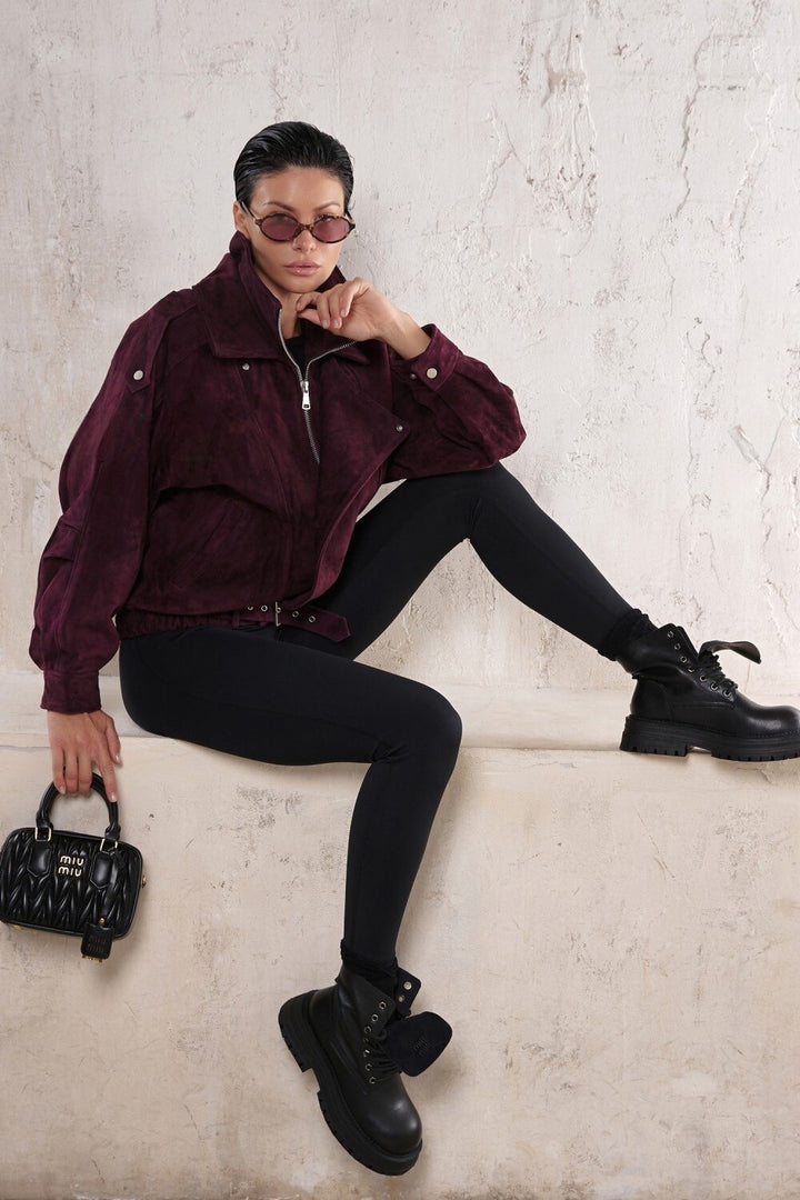 Valentina Suede Jacket Burgundy