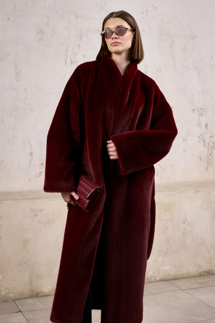 MELVA Faux Fur Coat Burgundy