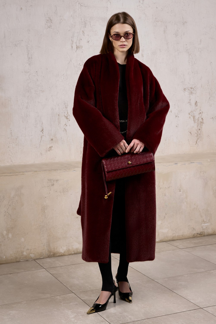 MELVA Faux Fur Coat Burgundy