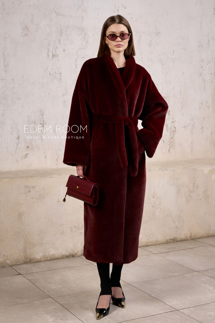 MELVA Faux Fur Coat Burgundy