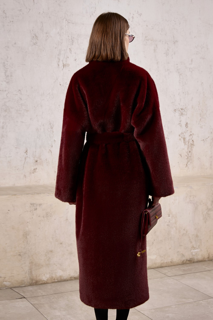 MELVA Faux Fur Coat Burgundy